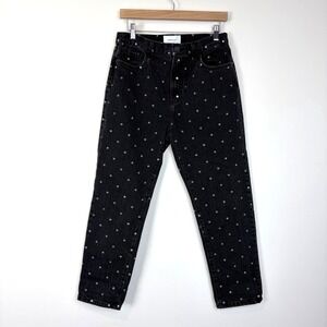 Current/Elliott The Vintage Cropped Hem Jeans Black Polka Dot Size 29 Distressed